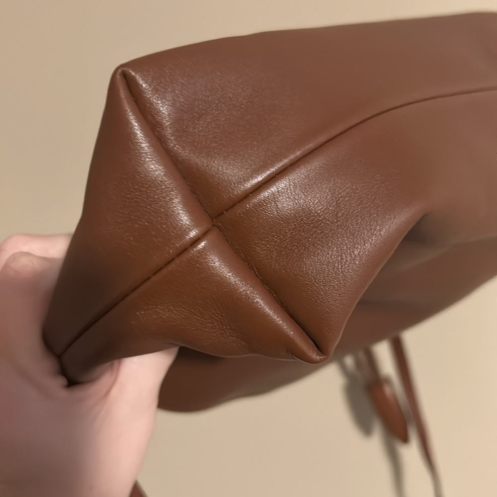 Burberry Brown Leather Drawstring Crossbody with Check Trim - Picture 7 of 16
